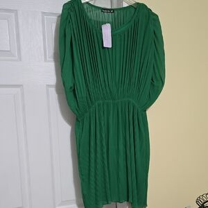 Double Zero Green Pleated Scoop Neck Dress